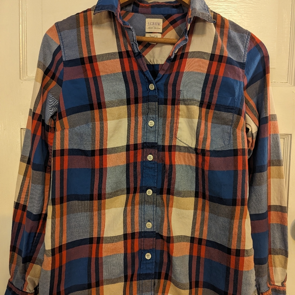 J Crew Plaid Button Down Shirt Women's Perfect Fit XS